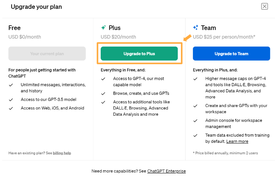 ChatGPT　Upgrade to Plus