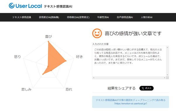 文章による感情分析AI ユーザーローカル
